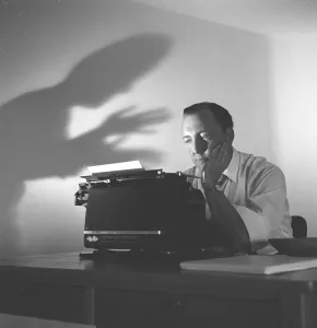 An author at his typewriter 1953