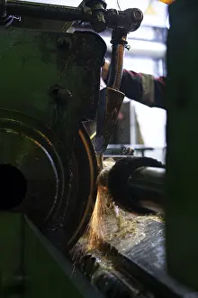 Automatic machinery tool at production plant close up view