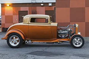 Automobile, car show, custom made vintage car with open engine display