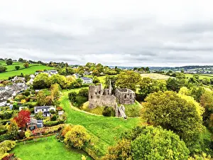 Autumn Colours over ruins of Grosmont Castle from a drone