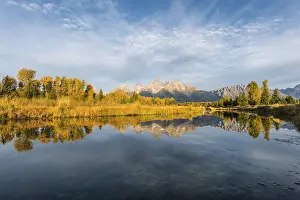 Autumn landscape with Grand Teton Range mountain range