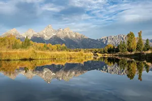 Autumn landscape with Grand Teton Range mountains