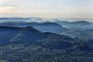 Autumn in the Swabian Alb, silhouette of the Alb ridge with Teck Castle
