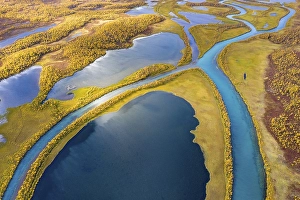 Autumnal river landscape from the air