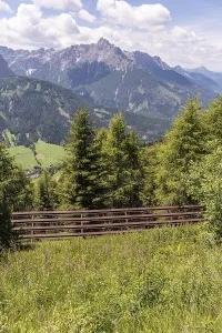 Avalanche protection in the high mountains with a view of the Dolomites