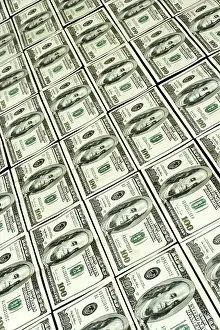 Background of rows hundred dollars bank notes