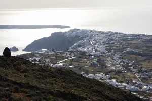 Backlit view of Oia, Santorini, Cyclades, Greece