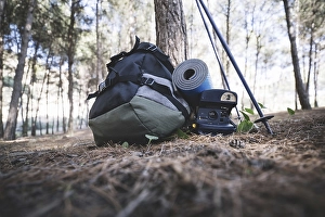 Backpack camera near tree