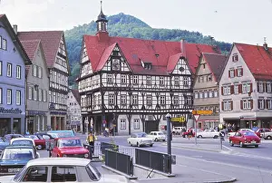 Bad Urach in 1968, market square with town hall in September 1968