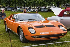 BADEN BADEN, Germany - JULY 2019: orange LAMBORGHINI MIURA P400 sport car coupe 1966 1973