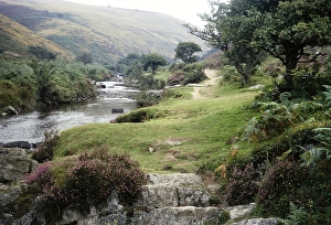 Badgworthy Water, river leading to the Doone Valley, Exmoor National Park, England, UK September 1968