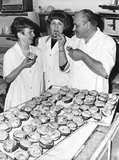 Baker and employees eat pancakes