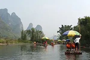 Bamboo rafts, karst mountains, River Yulong River
