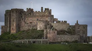 Bamburgh Castle sits high along the northeastern coastline in Northumberland County