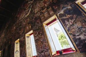Bangkok, Thailand, April 22 2018: The beautiful interior of Ubosat of Wat Suthat with many statues representing Buddha