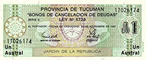 Banknote from Argentina, 1 Austral de Tucuman