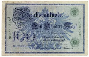 Back of banknote, Reichsbank, value 100 Marks