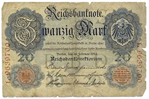 Front of banknote, Reichsbank, value 20 Reichmarks