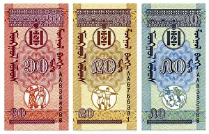 Banknotes from Mongolia, 10, 20 and 50 Mongo