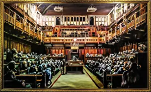 Banksy - Devolved Parliament, Chimpanzees take over the House of Commons