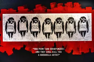 Banksy - Laugh Now, sarcastic observation of power relations