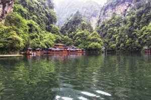 Baofeng lake scenery with lush forest surrounding the tall stone peaks