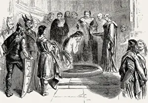 Baptism of Clovis by Saint Remigius, cathedral of Reims, 496, Clovis, Chlodovechus, Chlodwig I. Chlodowech, 466-511, King of the Franks of the Merovingian dynasty