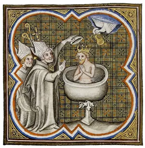 Baptism of Clovis by Saint Remigius, cathedral of Reims, 496, Clovis, Chlodovechus, Chlodwig I. Chlodowech, 466-511, King of the Franks of the Merovingian dynasty