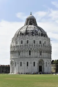 The Baptistery of Pisa with its massive dome and detailed marble work