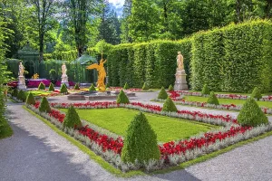 Baroque garden parterre on the west side of Linderhof Palace