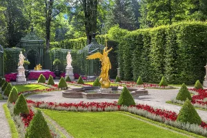 Baroque garden parterre on the west side of Linderhof Palace