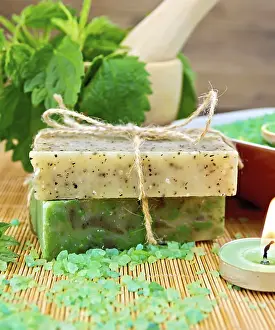 Two bars of homemade soap with twine