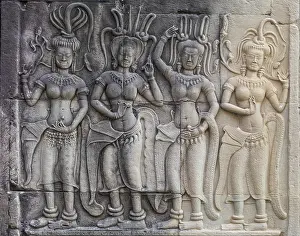 Bas-relief of female spirits (apsaras) at Angkor Wat