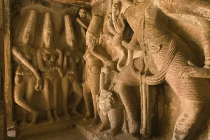 Bas relief in Ravanaphadi cave temple in Aihole