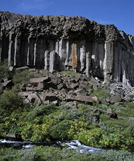 Category Mountain Landscapes Prints: Basalt columns and a small stream