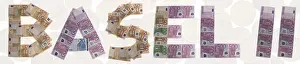 Basel II, written with bank notes