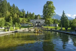 Basin, water basin with flora fountain in gold