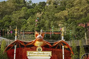 A Bat decoration on the square in front of the Kang Khao Cave at the Wat Khao Chong Phran near the City of Ratchaburi
