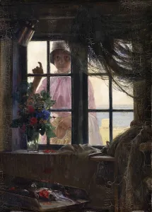 During bath time. A Young Girl Knocks on the Window of a Fisherman's House