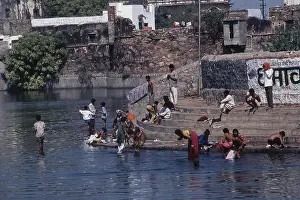 Bathing, washing at ghats of River Chambal