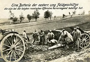 A battery of the Austro-Hungarian field guns which played an outstanding part in the last Russian offensive
