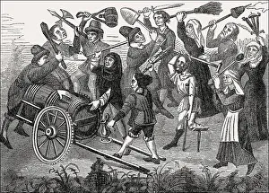 Battle of beggars and peasants fighting around a barrel of wine