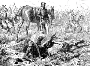 Battle of Ligny 1815, the Prussian commander Field Marshal Bluecher falls from his wounded horse