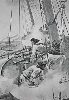 In the battle mast of a naval cruiser