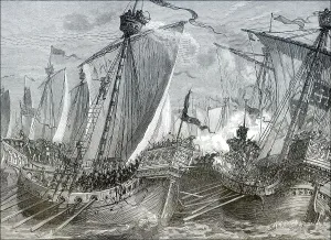 The Battle of Sandwich on 24 August 1217 a Plantagenet English fleet attacked a Capetian French armada during the First