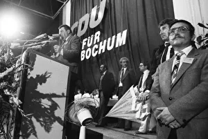 Bavarian State Premier Franz-Josef Strauss at a CDU election rally in Bochum