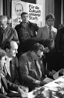 Bavarian State Premier Franz-Josef Strauss at a CDU election rally in Bochum