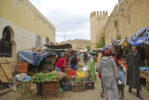 Bazar road next to ramparts of Kasbah des Filalas Fez Morocco