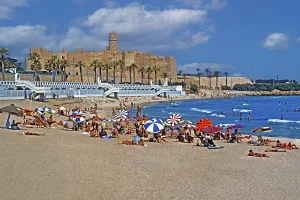Beach, beach holidaymakers, Monastir, Tunisia