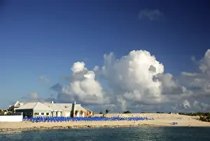 Beach chairs lined up, Grand turk